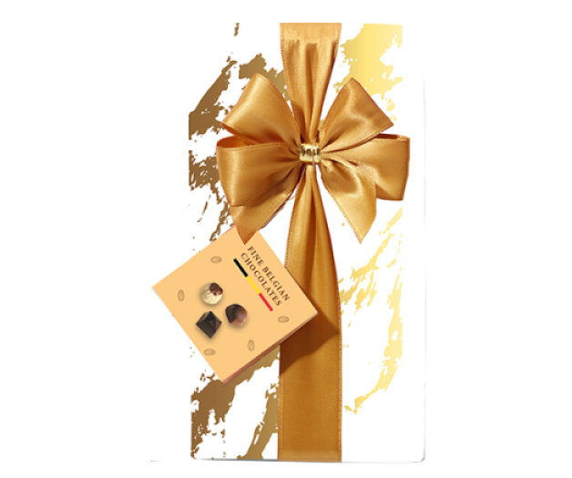 Gift-wrapped box with bow White/Gold (250g)
